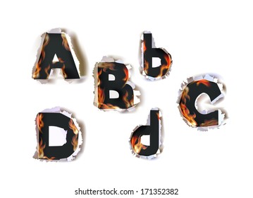 Ripped paper collection Alphabet and flames