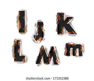 Ripped paper collection Alphabet and flames