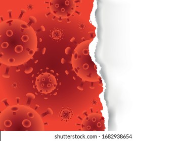 Ripped paper with Coronavirus sign background. 
Expressive banner Template for announcement, red torn paper. Place for your text or image. Vector available