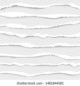 Ripped paper. Cut edges of white paper vector ripped lines realistic texture collection