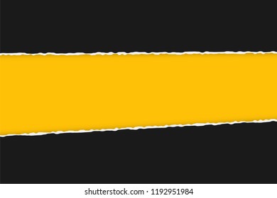 Ripped Paper Design Element. Two Horizontal Black Borders On The Yellow Background.