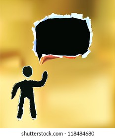ripped paper design of man and a bubble for your text