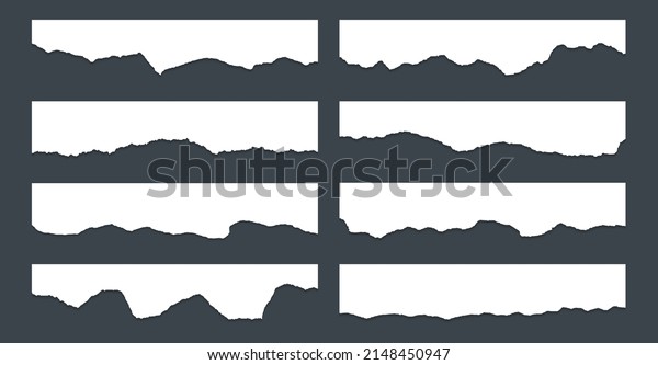 Ripped paper\
edge borders vector collection. White shred fragments set.\
Cardboard or paper ripped edge stripes with shadows. Rrough teared\
sheet strip pieces. Blank divider\
fragments.