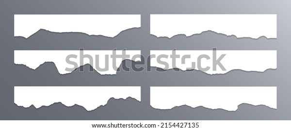 Ripped paper\
edge borders vector collection. White tattered fragments set.\
Cardboard or paper ragged edge stripes with shadows. Grunge teared\
page strip pieces. Blank divider\
fragments.