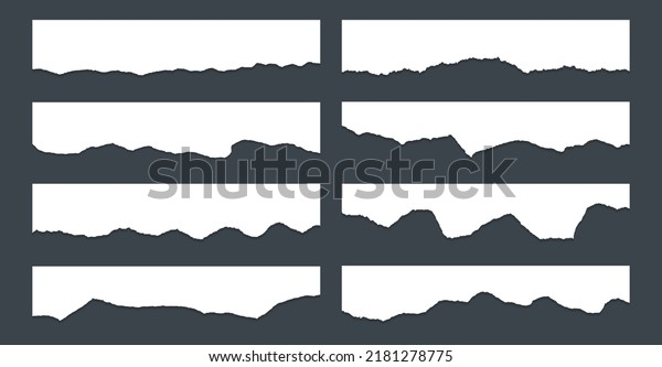 Ripped\
paper edge borders vector collection. White tattered fragments set.\
Cardboard or paper ripped edges with shadows 3D design. Grunge\
teared page strip pieces. Blank divider\
fragments.