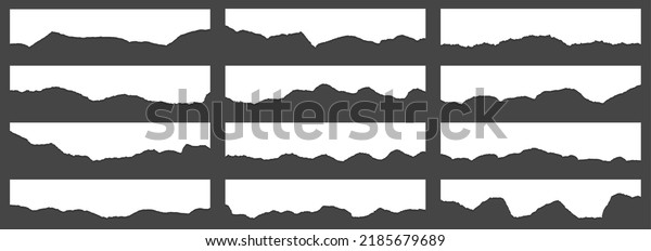 Ripped paper\
edge borders vector collection. White tattered fragments set.\
Cardboard or paper torn edges with shadows 3D design. Grunge teared\
page strip pieces. Blank divider\
fragments.