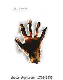 Ripped paper hand and fire