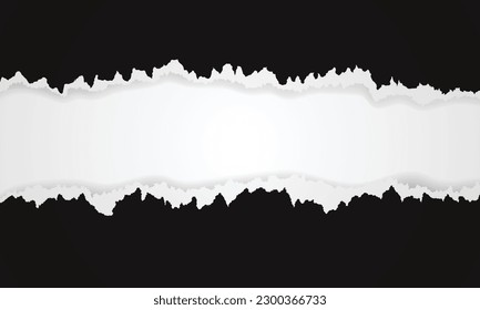 Ripped paper of horizontal black paper for text or message are on white background