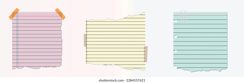 Ripped paper notes. Torn notepaper vectors. Notepaper backgrounds. Pastel palette notepaper.