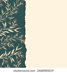 Ripped paper on floral frame border. Vector decorative floral greeting card or invitation design.
