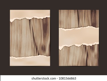 Ripped paper on texture of wood background, Business brochure flyer design layout template in A4 size, Vector illustration modern design ( Image trace of wooden background )