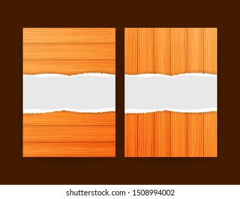 Ripped paper on texture of wood background, Business brochure flyer design layout template in A4 size.