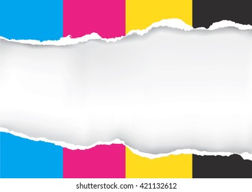 Ripped paper with place for your image or text. Concept for presenting color printing. Vector available