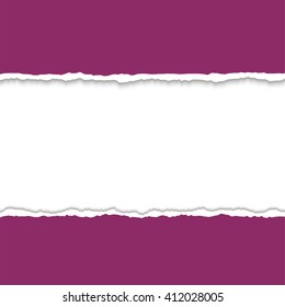 Ripped paper with rough edges. Vector colorful torn paper background with white copyspace and torn paper edges.  Hole in paper on dark background. 