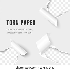 Ripped paper set. Holes corner of white paper sheet. Realistic vector rip paper effect