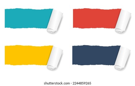 Ripped Paper Set With White Background With Gradient Mesh, Vector Illustration