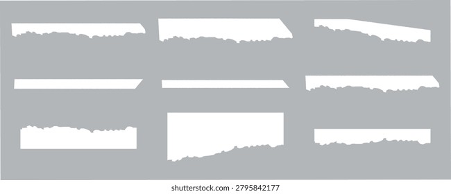 Ripped paper strip set. backdrop, bits, book collection, cut-paper design, torn paper set with small pieces. eps vector illustrator with gray background.  