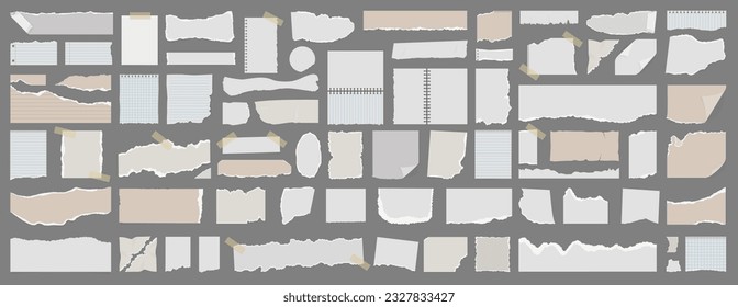 Ripped paper strips collection. Realistic paper scraps with torn edges. Vector illustration.