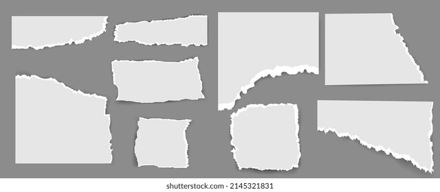 Ripped paper strips isolated on green background.
