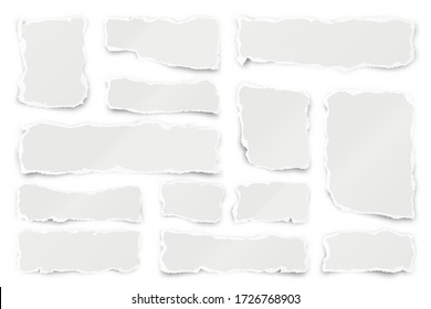 Ripped paper strips. Realistic crumpled paper scraps with torn edges. Shreds of notebook pages. Vector illustration. - Shutterstock ID 1726768903
