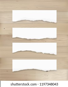 Ripped paper tag background on wood texture. Vector illustration.
