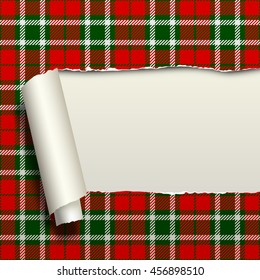 Ripped Paper With Tartan Seamless Pattern Background. Vector Illustration