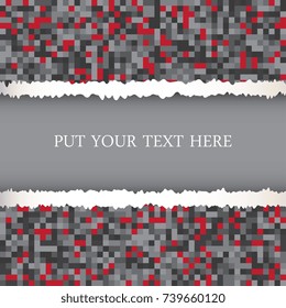 Ripped paper template with colorful mosaic on background. Geometric mosaic of squares