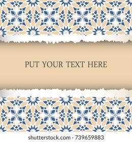Ripped paper template with seamless geometric pattern. Vector illustration
