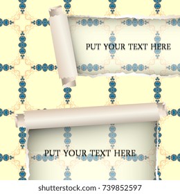 Ripped paper template with seamless geometric pattern. Vector illustration