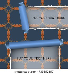 Ripped paper template with seamless geometric pattern. Vector illustration