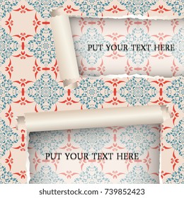 Ripped paper template with seamless pattern. Vector illustration