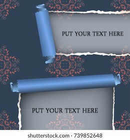 Ripped paper template with seamless pattern. Vector illustration