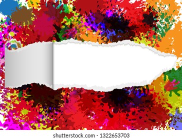 Ripped paper for text on splash color background graphics. vector illustration