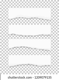 Ripped paper texture. Torn paper edges background. White paper for banner tag background. Vector illustration.