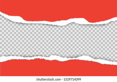 Ripped paper. Torn red paper sheets vector set. Vector ripped sheets isolated on transparent background. Christmas background