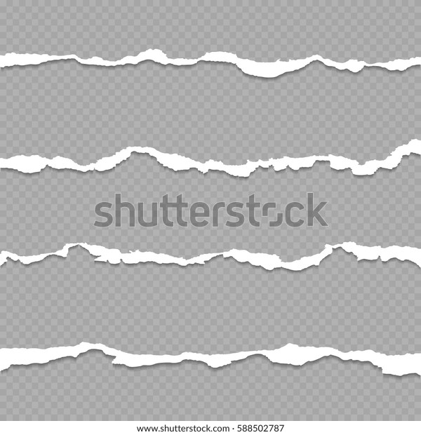 Ripped paper, torn paper sheet edges\
isolated on transparent background vector\
illustration