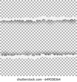 Ripped paper with transparent background. Snatched window in sheet of paper. Vector illustration.