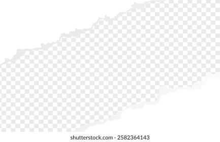 ripped paper vector on transparent background, with space for text, Pieces of torn, ripped horizontal whitey paper with soft shadow are on black squared background. Vector illustration.