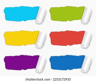 Ripped Pastel Paper Set With White Background With Gradient Mesh, Vector Illustration