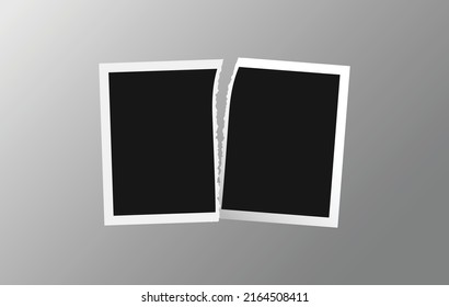 Ripped photo template. Blank negative torn into two parts as symbol of destruction of memory and past resentment and vector parting