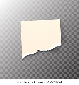 ripped piece of paper  Sticker Note Memo with shadow ready for your message Isolated on transparent background. Empty note template for your design. vector  illustration. 