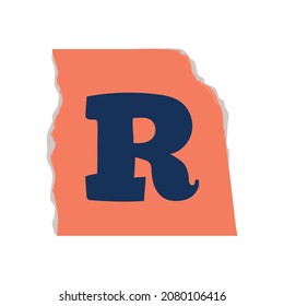 ripped ransom note with letter R