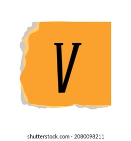 ripped ransom note with letter V