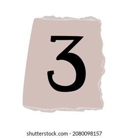 ripped ransom note with number 3