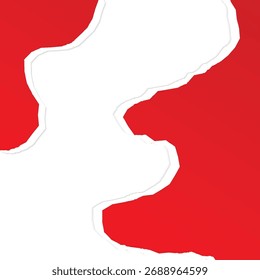 Papel rojo rasgado con sombra sobre fondo cuadrado transparente para diseño de póster