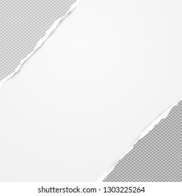 Ripped squared grey paper in corners, background with space for text or message. Vector illustration