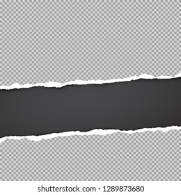 Ripped squared grey paper for text or message are on black background. Vector illustration