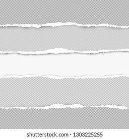 Ripped squared horizontal grey paper strips for text or message are on white background. Vector illustration