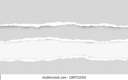 Ripped squared horizontal grey paper strips for text or message are on white background. Vector illustration