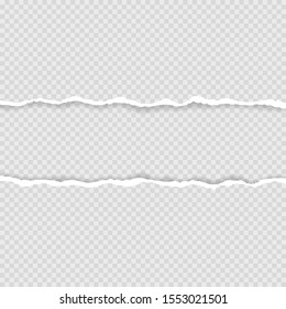 Ripped squared horizontal paper strips for text or message. Torn paper edge. Torn paper stripes. Vector illustration.
